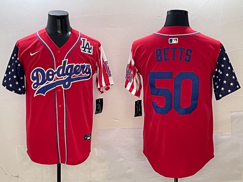Men Los Angeles Dodgers 50 Betts Red a generation of national flags Joint name 2025 Nike MLB Jersey style 10